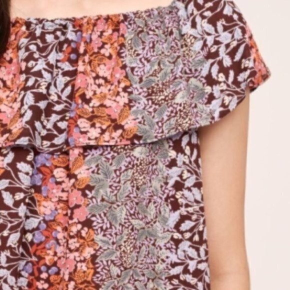 Anthropologie Maeve Vallita Red & Purple Floral OffShoulder Short Sleeve Top M - Picture 2 of 11
